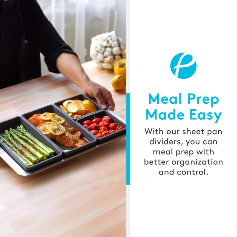 Prepd Cheat Sheets - Original Silicone Sheet Pan Dividers For Cooking & Meal Prep - Non Stick Silicone Tray Baking Set, Oven Safe & Freezer-Friendly - 4 Cheat Sheets Baking Trays - Image 3